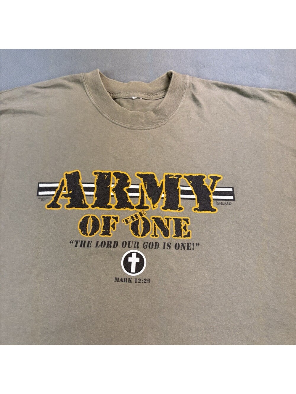 Vintage Army Of The One Jesus T Shirt Size 3XL Tan Green